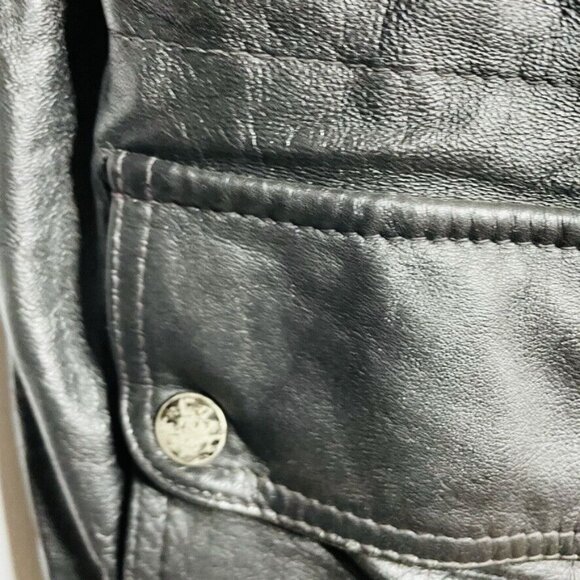 Mens Black Leather Coat  Haggar Size XL Heavy Winter Jacket u - Picture 3 of 12